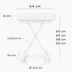 Banquette de piano pliable Hardman SB006, blanche, réglable de 45 à 63 cm