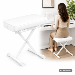 Banquette de piano pliable Hardman SB006, blanche, réglable de 45 à 63 cm