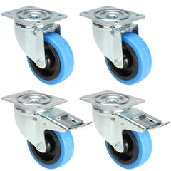 4x Roues bleues 2 avec et 2 sans frein (100mm)