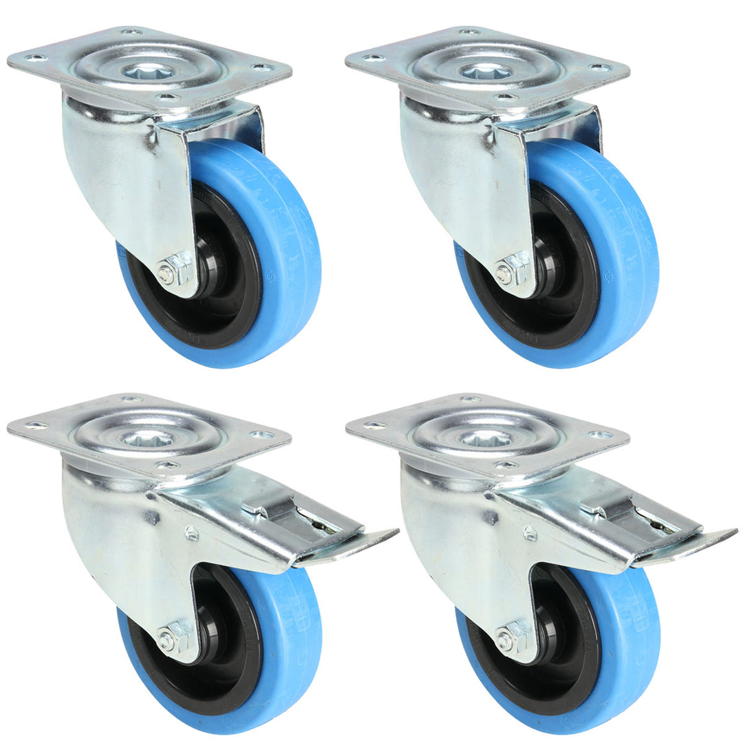 4x Roues bleues 2 avec et 2 sans frein (100mm)