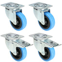 4x Roues bleues 2 avec et 2 sans frein (100mm)