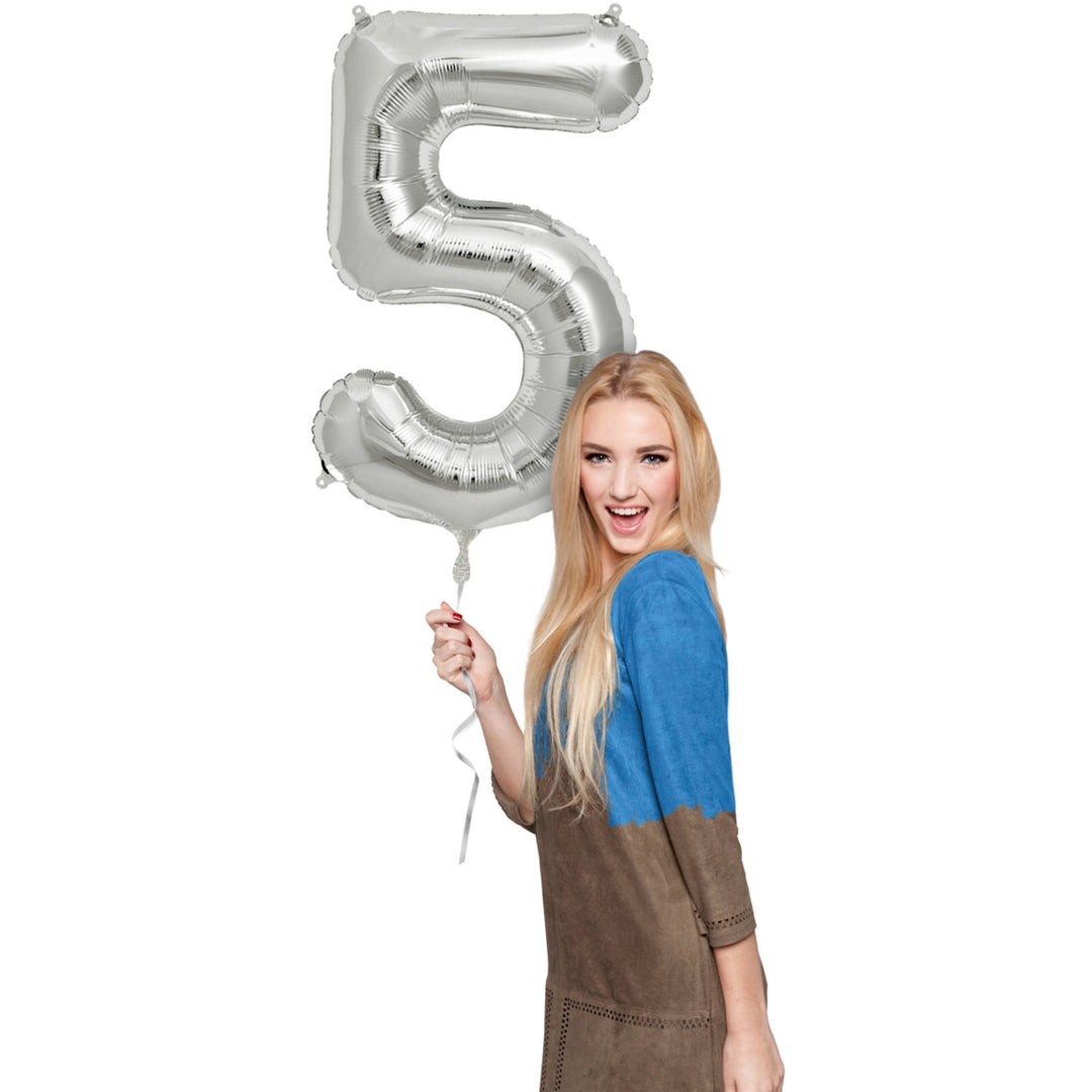 Ballon en Forme de Chiffre 5 (Argent, 86 cm)