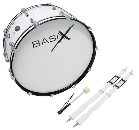 Basix grosse caisse de marche 24" x 12", blanche, avec sangle de portage et mailloche
