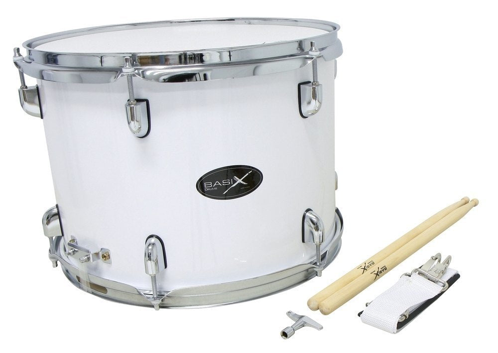 Basix tambour ténor de marche 14" x 10", blanc, avec baguettes