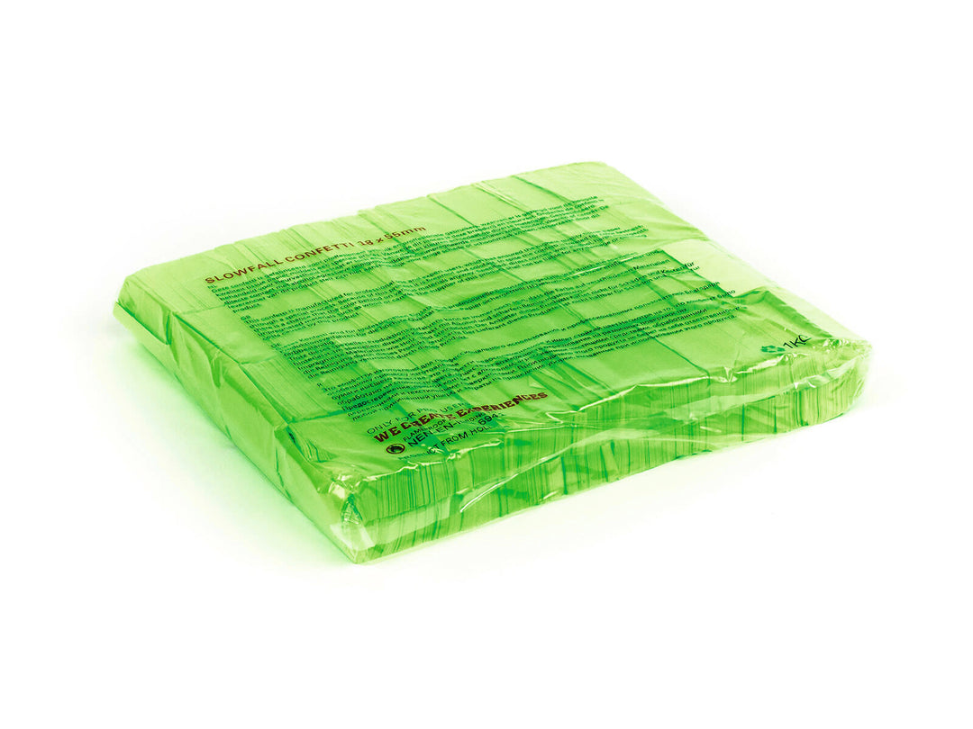 TCM FX Slowfall Confetti Rectangular 55x18mm, vert néon, actif aux UV, 1kg