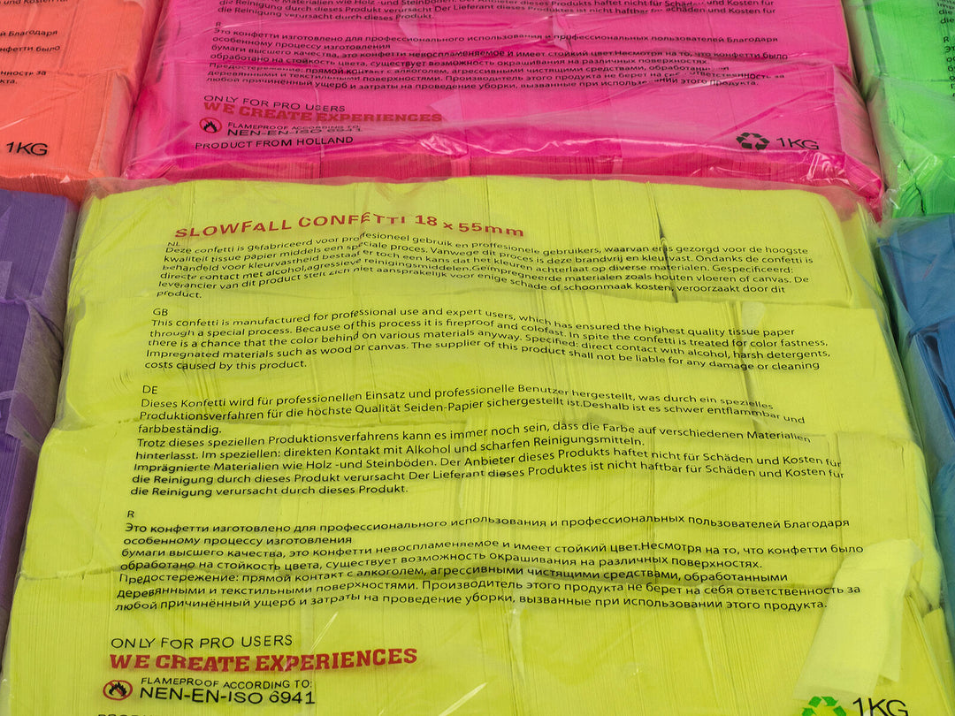 TCM FX Confettis Slowfall rectangulaires 55x18mm, jaune néon, actifs aux UV, 1kg