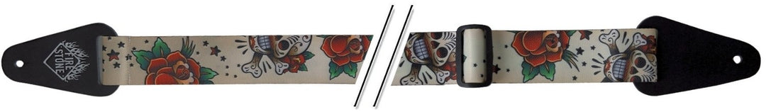 GEWA sangles de guitare F&S Tattoo-Edition - Skulls and Roses White