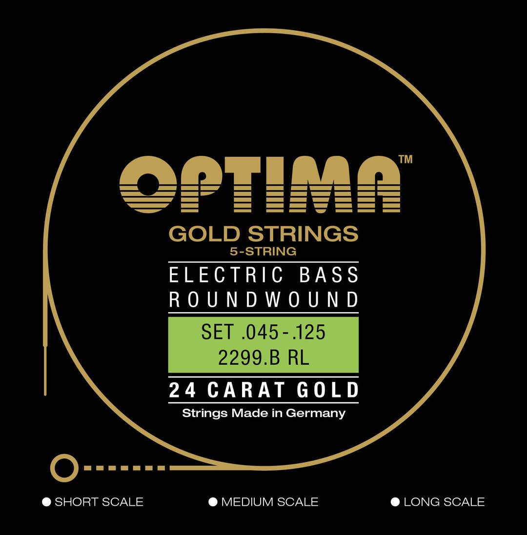 Optima Cordes d’E-Bass Gold Strings à filet rond long scale - Set 5-string reg-light (2299B)