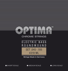 Optima cordes de basse électrique Chrome Strings à filet rond Long Scale - Set 4 cordes med-light (4319ML)