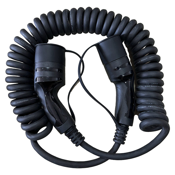 Câble de recharge spiralé Type-2 32A triphasé 5 Mètres