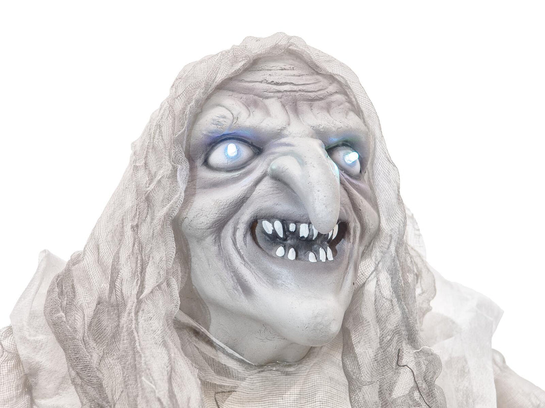 Sorcière d’Halloween, blanche, animée, 170 cm