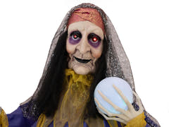 Halloween-figur spåkone med krystalkugle, animeret, 40 cm