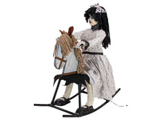 Halloween-figur pige på gyngehest, animeret, 72 cm
