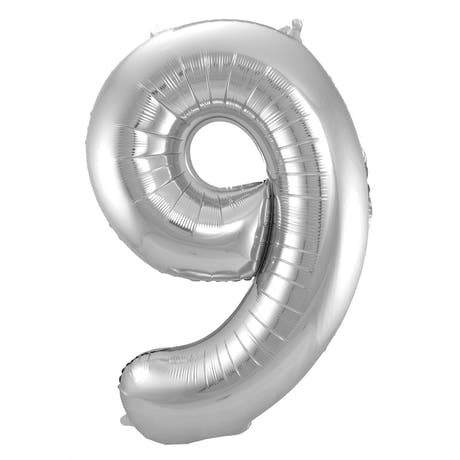 Ballon en Forme de Chiffre 9 (Argent, 86 cm)