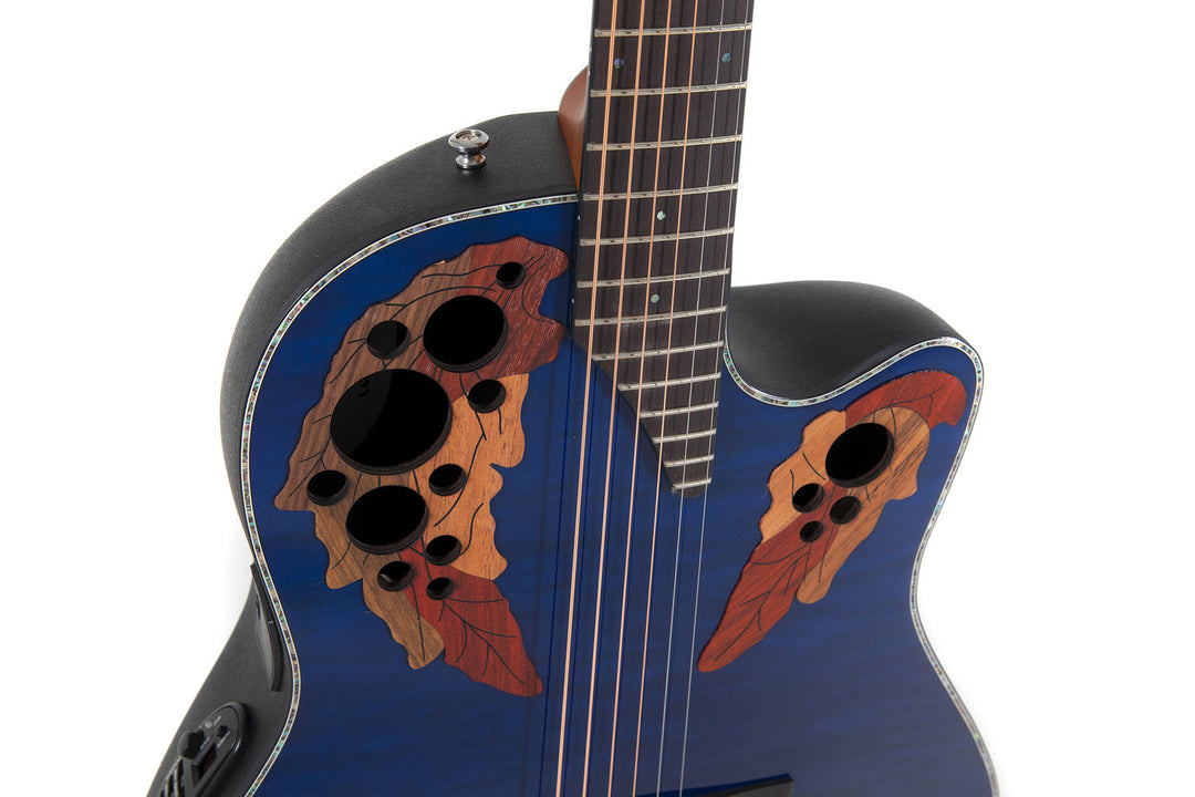 Ovation E-Acoustic Guitar Celebrity Elite Plus Mid Cutaway - Blue Transparent Quilt (CE44P-8TQ-G)
