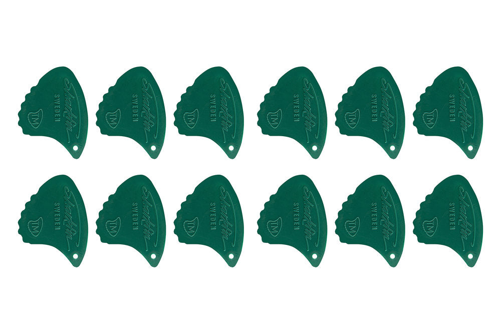 Shark Fin Relief médiators, 0,35 mm extra souples, verts, 12 pièces
