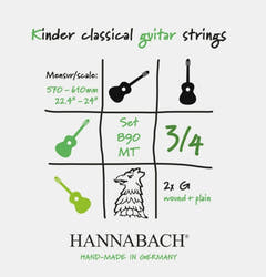 Cordes Hannabach pour guitare classique Serie 890 guitare 3/4 pour enfants Duel : 57-61cm - Jeu de 2 cordes de sol (890MT 3/4)