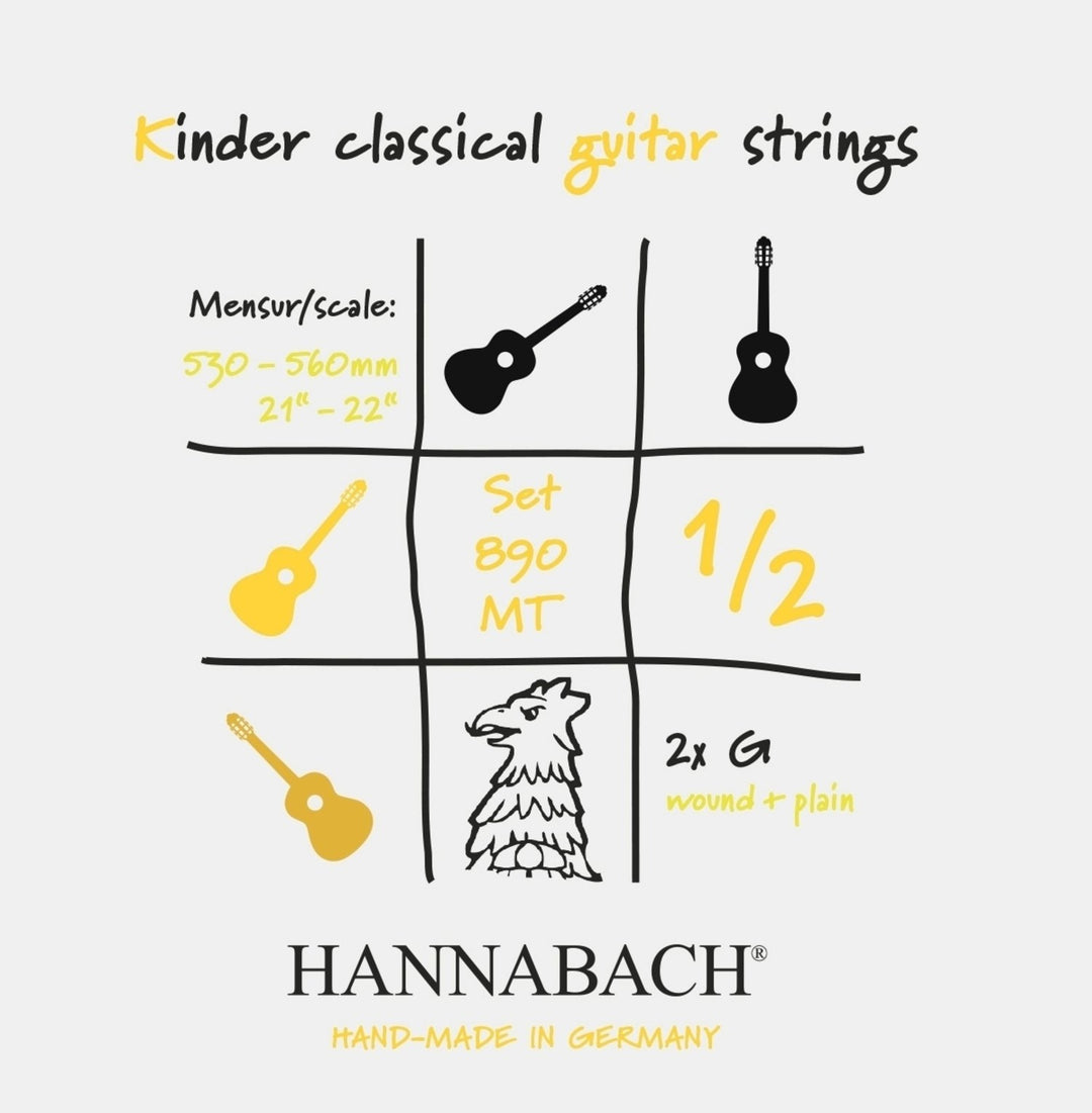 Cordes Hannabach pour guitare classique Serie 890 guitare classique 1/2 pour enfants Duel : 53-56 cm - Jeu de 2 cordes de sol (890MT 1/2)