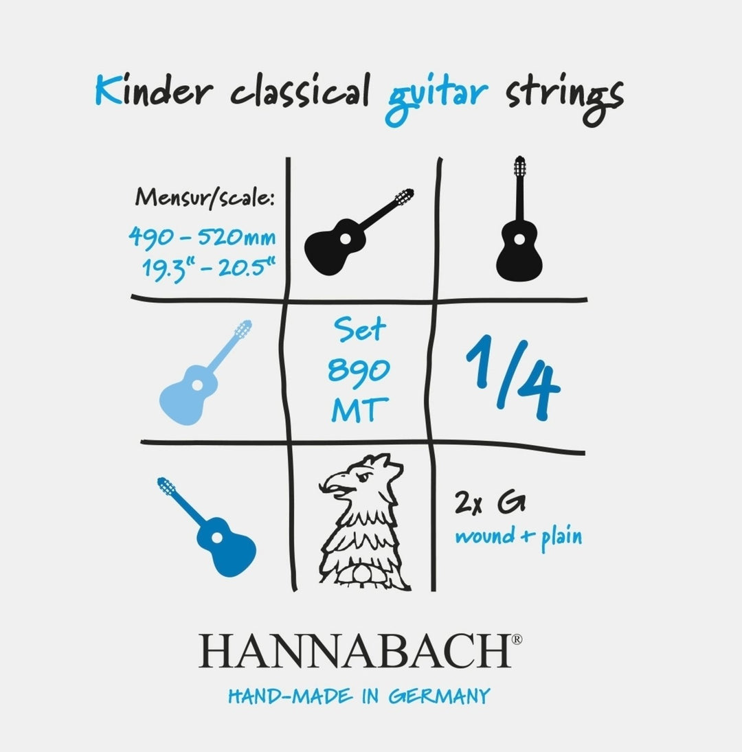 Cordes Hannabach pour guitare classique Serie 890 guitare 1/4 pour enfants Duel : 49-52 cm - Jeu de 2 cordes de sol (890MT 1/4)