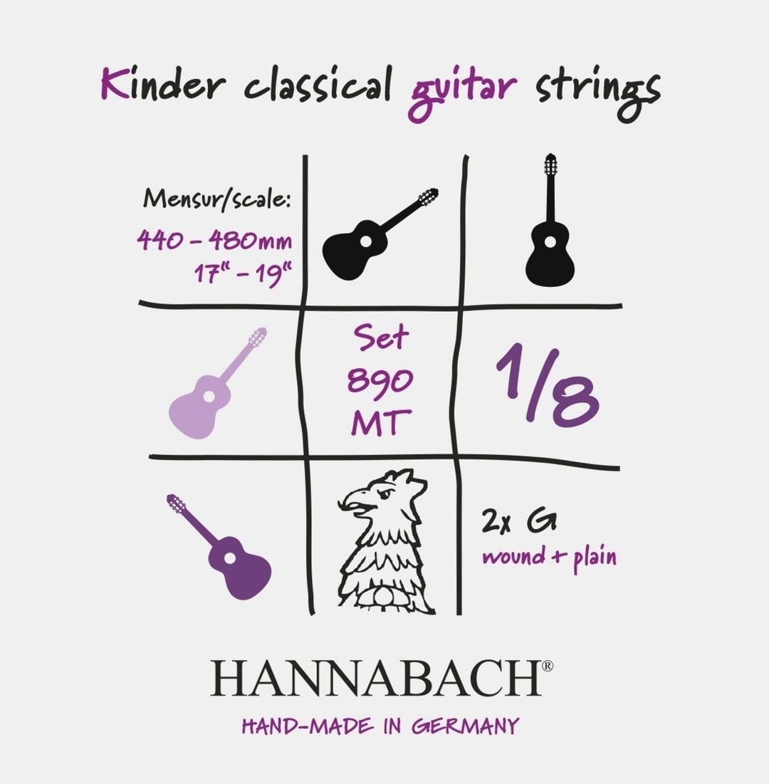 Cordes Hannabach pour guitare classique Serie 890 1/8 guitare pour enfants Duel : 44-48 cm - Jeu de 2 cordes G (890MT 1/8)