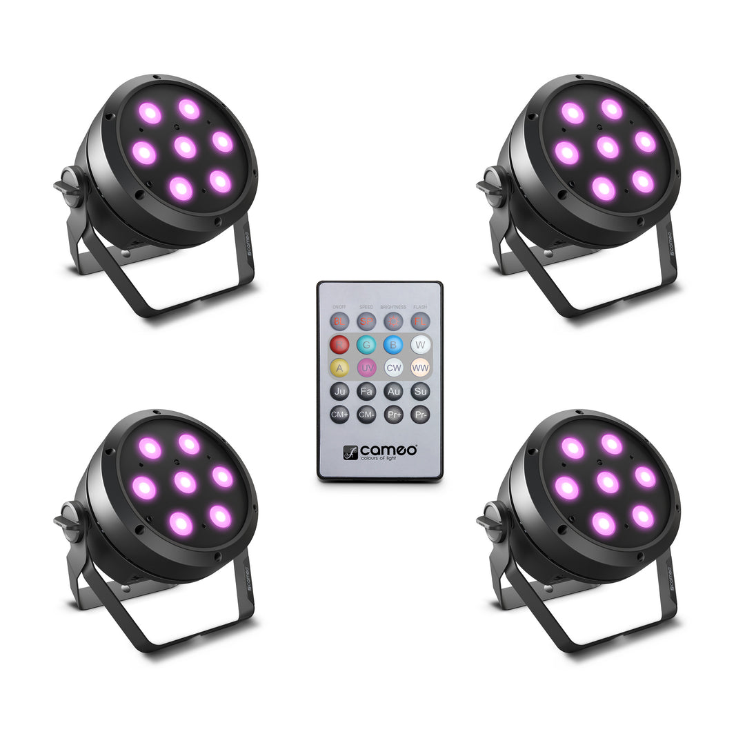 Cameo ROOT® PAR 4 SÆT 1 - Set incluant 4 x CLROOTPAR4 incl. télécommande IR (CLPFLAT1REMOTE)