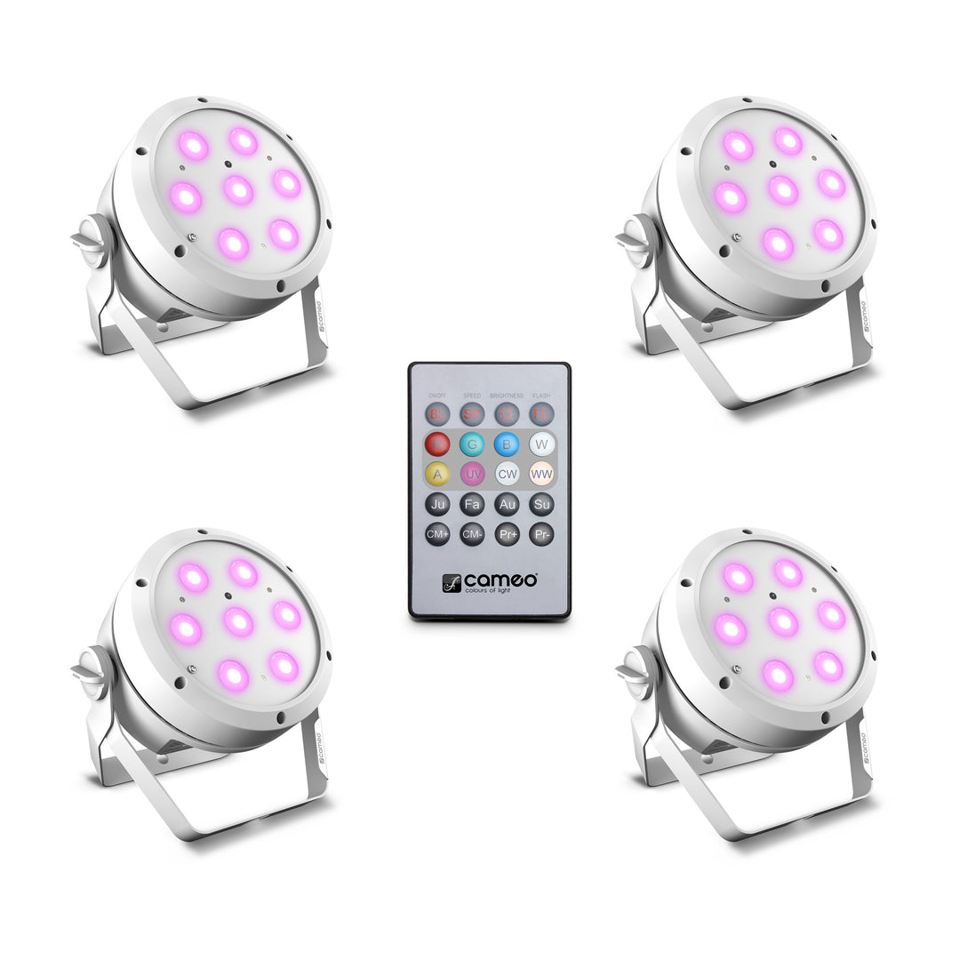 Cameo ROOT® PAR 4 WH SET 1 - Set incl. 4 x CLROOTPAR4WH incl. télécommande IR (CLPFLAT1REMOTE)