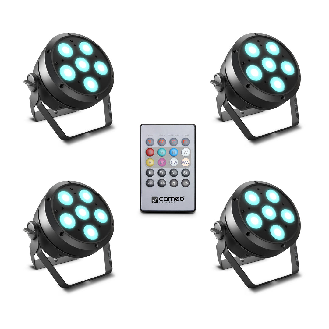 Cameo ROOT® PAR 6 SET 1 - Set incluant 4 x CLROOTPAR6 incl. télécommande IR (CLPFLAT1REMOTE)