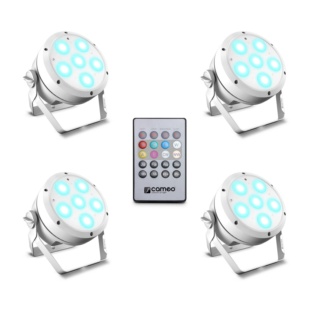 Cameo ROOT® PAR 6 WH SÆT 1 - Set incluant 4 x CLROOTPAR6WH incl. télécommande IR (CLPFLAT1REMOTE)