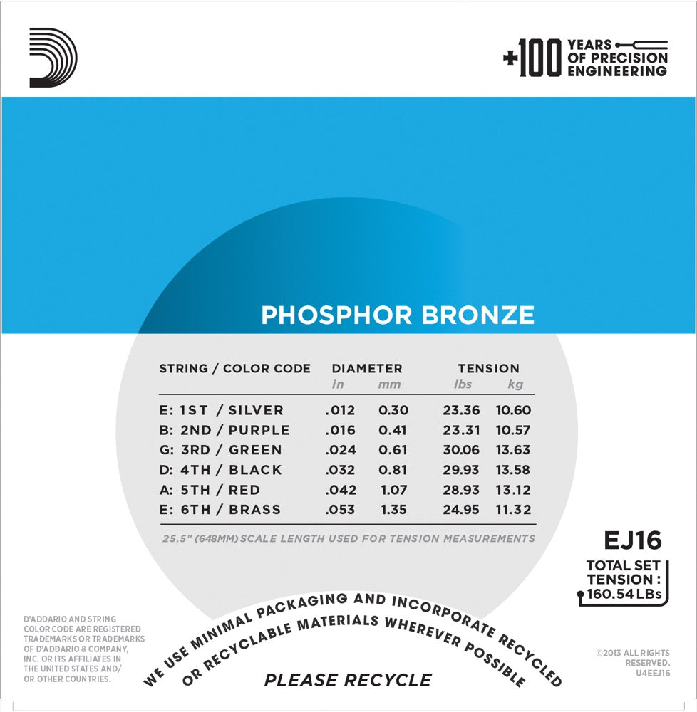Daddario EJ16 Phosphor Bronze Guitar Strings (Light 12-53)