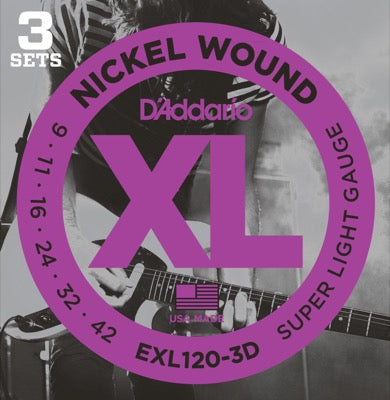 Daddario EXL120-3D Guitar Strings (Super Light 09-42) 3-Pak