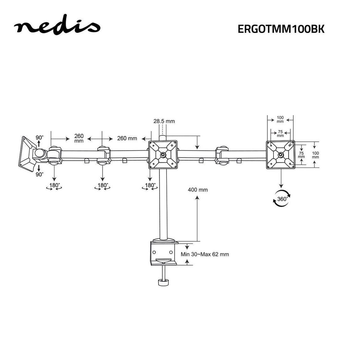 Support d'écran ergonomique pour 3 écrans (14-24")