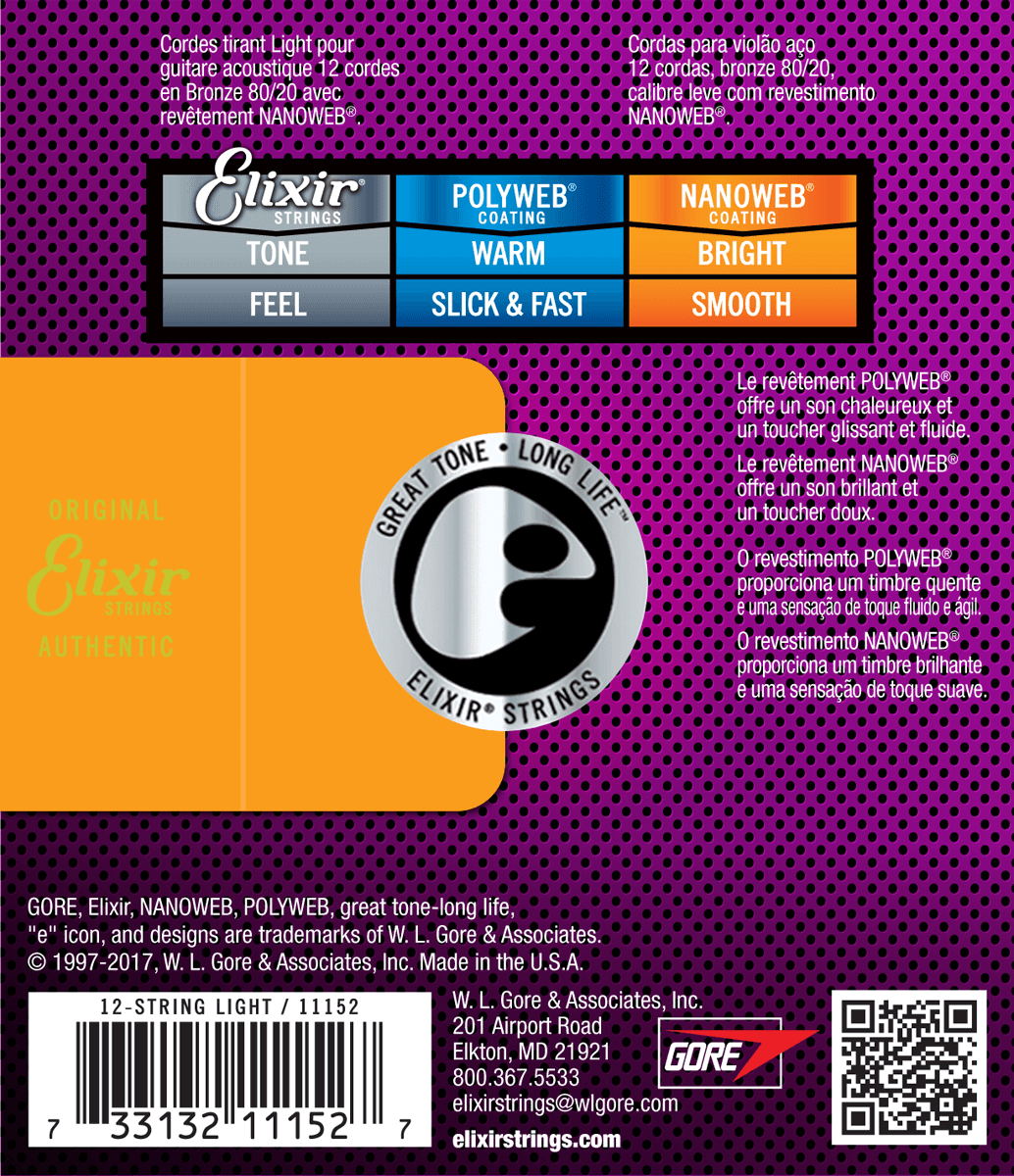 Elixir Nanoweb Bronze 80/20 Guitar Strings (12-String Light 10-47)