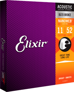 Elixir Nanoweb Bronze 80/20 Cordes de Guitare (Custom Light, 11-52)
