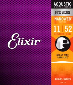 Elixir Nanoweb Bronze 80/20 Cordes de Guitare (Custom Light, 11-52)
