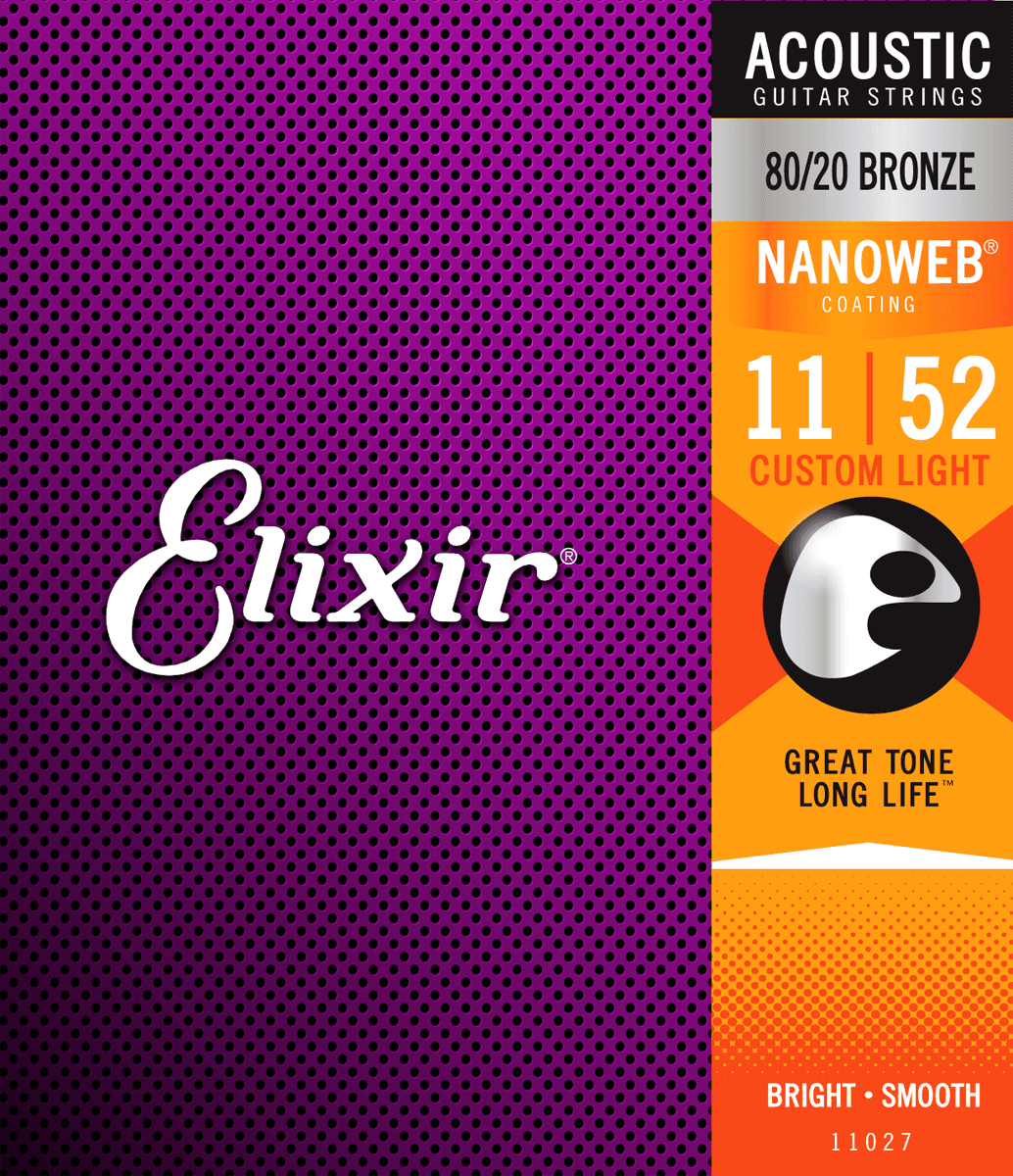 Elixir Nanoweb Bronze 80/20 Cordes de Guitare (Custom Light, 11-52)