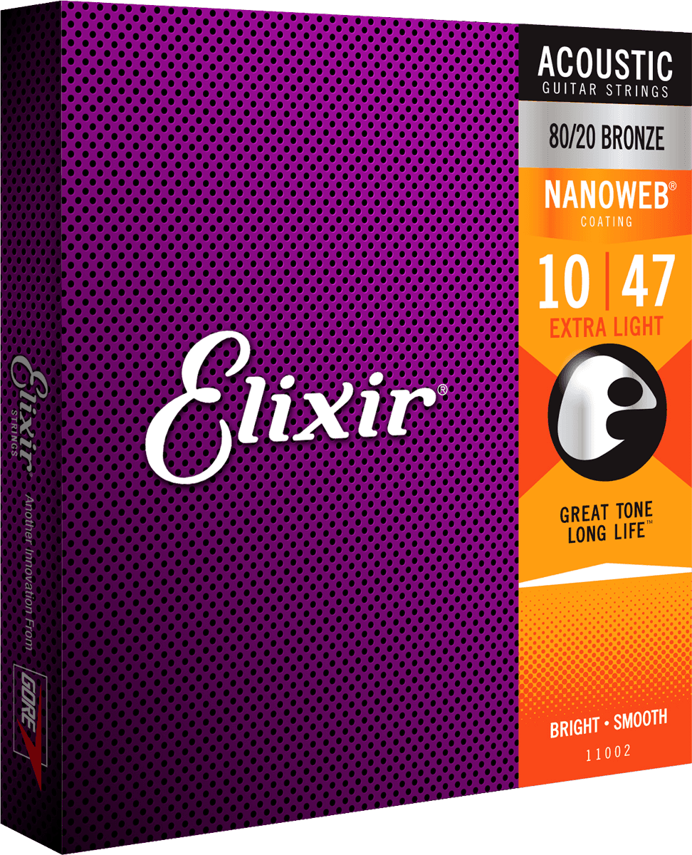 Elixir Nanoweb Bronze 80/20 Cordes de Guitare (Extra Light, 10-47)