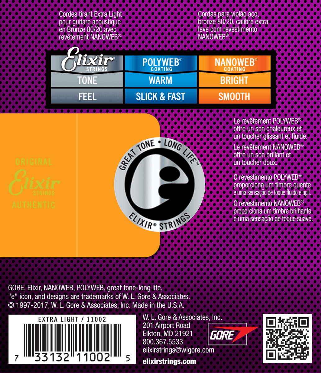 Elixir Nanoweb Bronze 80/20 Cordes de Guitare (Extra Light, 10-47)