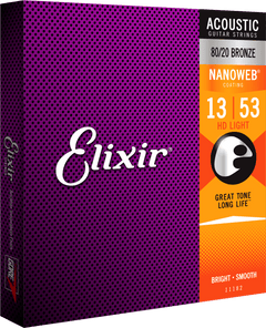 Elixir Nanoweb Bronze 80/20 Cordes de Guitare (HD Light, 13-53)