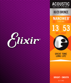 Elixir Nanoweb Bronze 80/20 Cordes de Guitare (HD Light, 13-53)