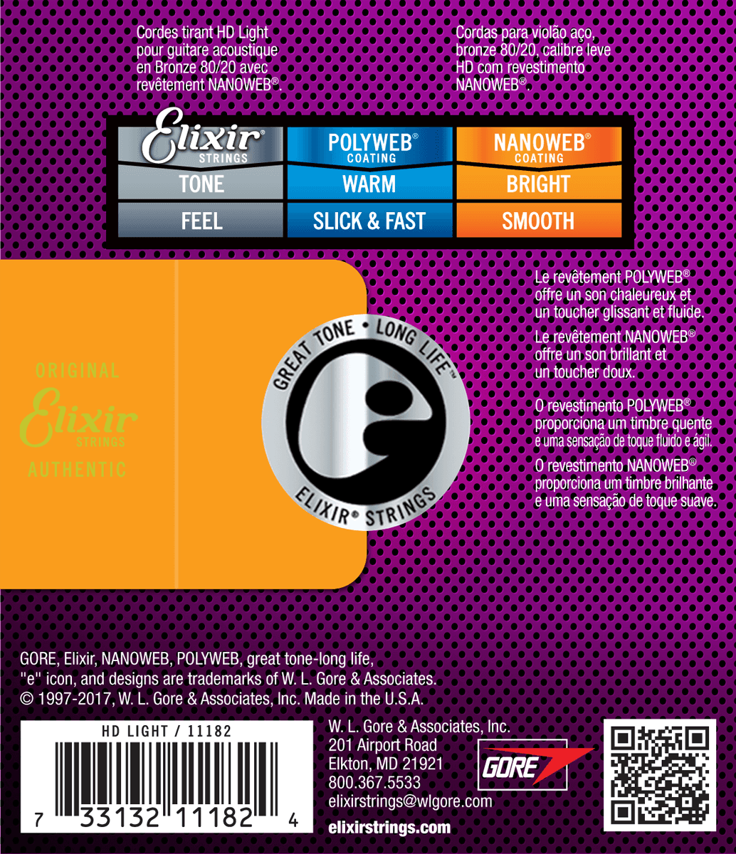 Elixir Nanoweb Bronze 80/20 Cordes de Guitare (HD Light, 13-53)