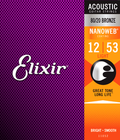 Elixir Nanoweb Bronze 80/20 Cordes de Guitare (Light, 12-53)
