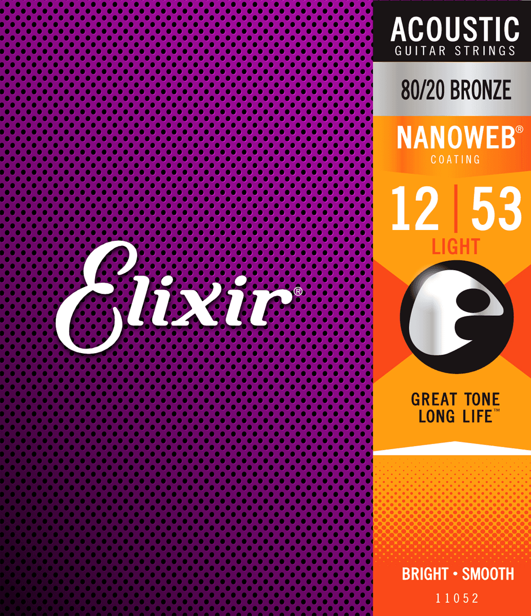 Elixir Nanoweb Bronze 80/20 Cordes de Guitare (Light, 12-53)