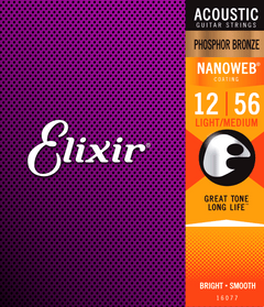 Elixir Nanoweb Phosphor Bronze Cordes de Guitare (Medium Light, 12-56)
