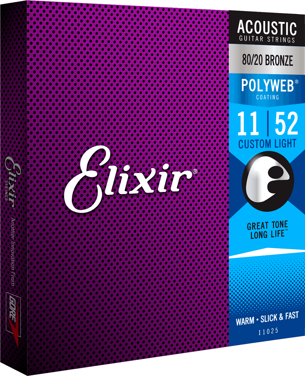 Elixir Polyweb Bronze 80/20 Cordes de Guitare (Custom Light, 11-52)