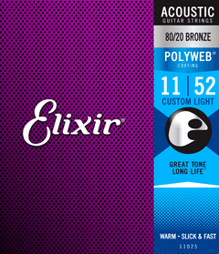 Elixir Polyweb Bronze 80/20 Cordes de Guitare (Custom Light, 11-52)