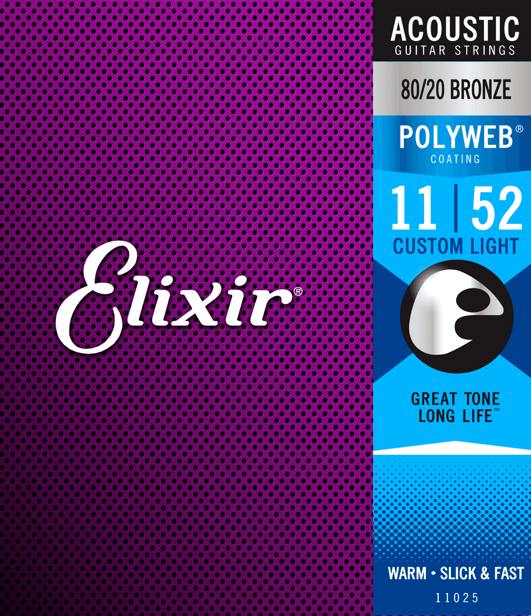 Elixir Polyweb Bronze 80/20 Cordes de Guitare (Custom Light, 11-52)