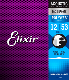 Elixir Polyweb Bronze 80/20 Cordes de Guitare (Light, 12-53)