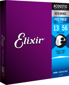 Elixir Polyweb Bronze 80/20 Cordes de Guitare (Medium, 13-56)