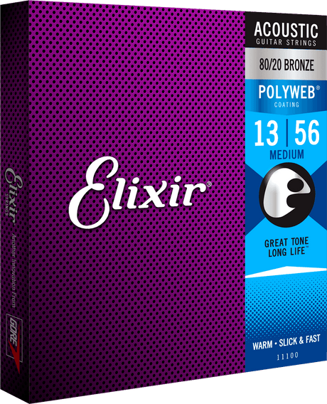 Elixir Polyweb Bronze 80/20 Cordes de Guitare (Medium, 13-56)