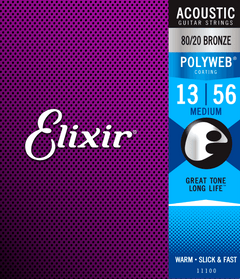 Elixir Polyweb Bronze 80/20 Cordes de Guitare (Medium, 13-56)